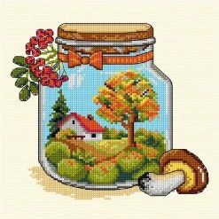 Coupon 😉 Crafting Spark (Wizardi) - Complete counted cross-stitch kit "Autumn Jar" 7773 🔔