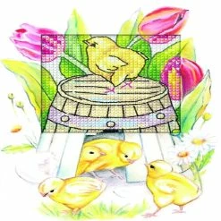Promo 😀 Crafting Spark (Wizardi) - Complete counted cross stitch kit - greetings card "Easter chickens" 6265 🌟