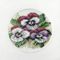 New โค๏ธ Crafting Spark (Wizardi) - Complete cross stitch kit - greetings card "Pansies" 6161 ๐ฅ