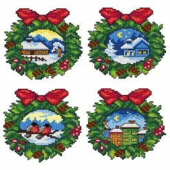 Best Sale 👏 Crafting Spark (Wizardi) - Counted cross stitch kit with plastic canvas "Christmas wreaths" set of 4 designs 7670 😉