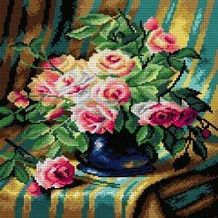 Outlet ๐คฉ Crafting Spark (Wizardi) - Needlepoint canvas for halfstitch without yarn after Frans Mortelmans - Still Life with Pink Roses 2899J - Printed Tapestry Canvas ๐