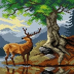 Hot Sale ๐ Crafting Spark (Wizardi) - Needlepoint canvas for halfstitch without yarn after Friedrich Gauermann - A Stag by Lake Gosau 3173F - Printed Tapestry Canvas ๐