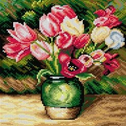 Budget 🌟 Crafting Spark (Wizardi) - Needlepoint canvas for halfstitch without yarn after Pierre-Auguste Renoir - Tulips in a Vase 2785H - Printed Tapestry Canvas 💯