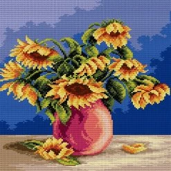 Promo 🛒 Crafting Spark (Wizardi) - Needlepoint canvas for halfstitch without yarn Bouquet of Sunflowers 2346J - Printed Tapestry Canvas 🛒