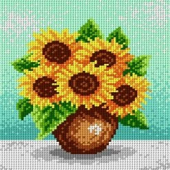New ๐ Crafting Spark (Wizardi) - Needlepoint canvas for halfstitch without yarn Sunflowers in a Brown Vase 1940F - Printed Tapestry Canvas โ๏ธ