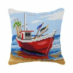 Wholesale 👏 Crafting Spark (Wizardi) - Needlepoint Cushion Kit "Fishing boat" 99058 🎉