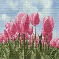 Brand new 🛒 Crafting Spark (Wizardi) - Sky and Tulips WD2301 18.9 x 14.9 inches Wizardi Diamond Painting Kit 💯